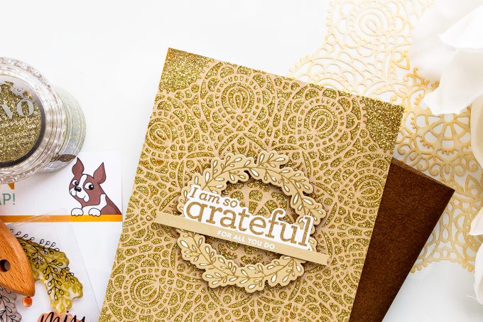Simon Says Stamp | Grateful For You Card by Yana Smakula featuring CIRCULAR LACE SSST121395 Stencil, WREATH GREETINGS sss101834 and LOVE YOU MAMA CZ18 stamps #simonsaysstamp #yscardmaking #cardmaking #handmadecard #gratitudecard 