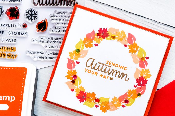 Simon Says Stamp | Easy DIY Autumn Wreath Card using Four Seasons Sayings stamp set. Handmade card by Yana Smakula #yscardmaking #simonsaysstamp #simonsaysstampcards #fallcard #handmadecard #cardmaking #stamping #autumncard #diycard #easystamping #handmadefallcard