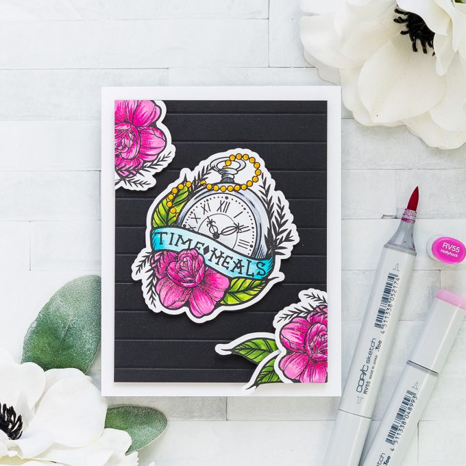 Spellbinders | Time Heals Sympathy/Encouragement Card with Stephanie Low's Inked Messages #spellbinders #stamping #inkedmessages #cardmaking #copiccoloring #sympathycard