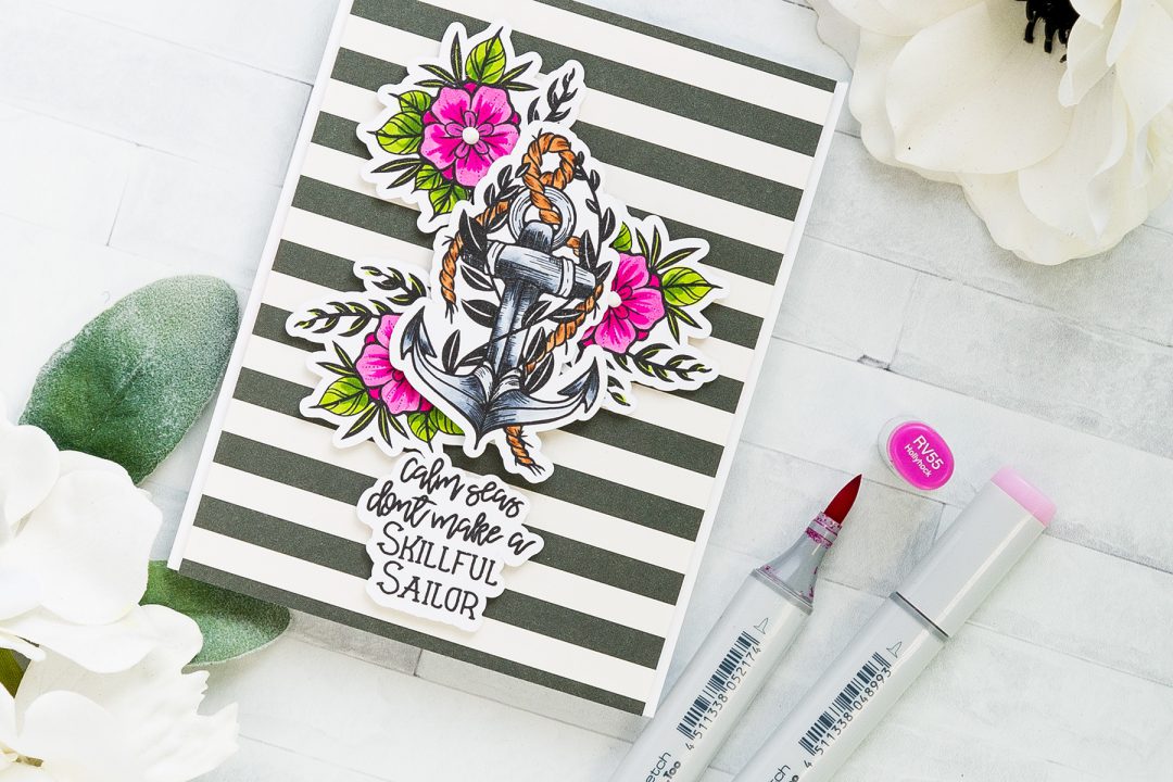 Spellbinders | Calm Seas Don't Make Skilled Sailors Card with Stephanie Low's Inked Messages #spellbinders #stamping #inkedmessages #cardmaking #copiccoloring #sympathycard