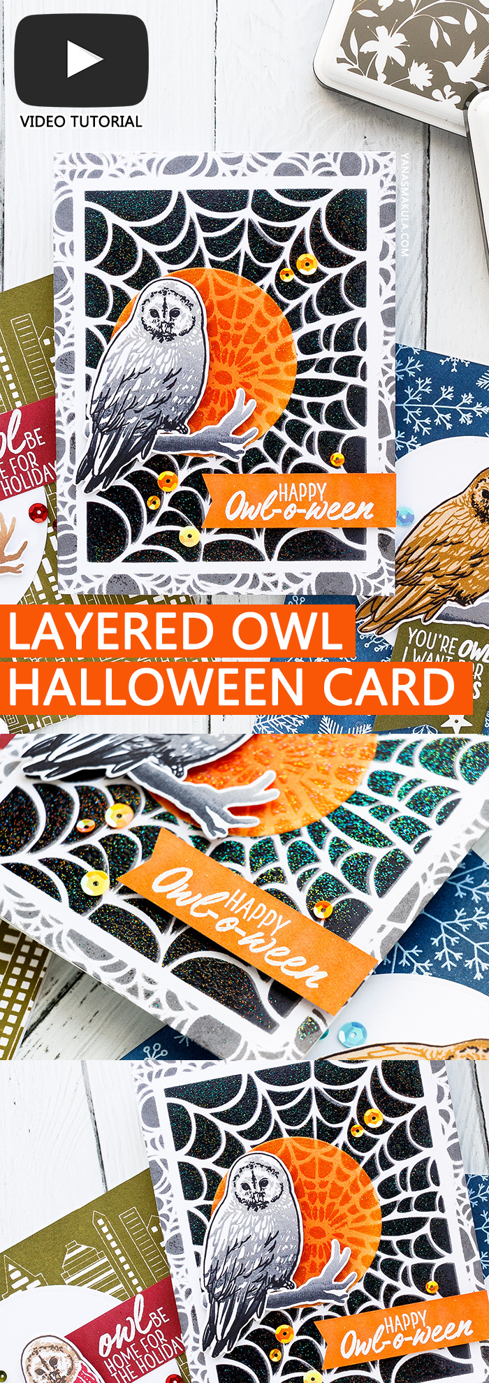 Hero Arts | Color Layering With Yana Series – Color Layering Owl Halloween & Christmas Cards. Video tutorial #yscardmaking #colorlayering #stamping #heroarts #halloweencard #owlcard