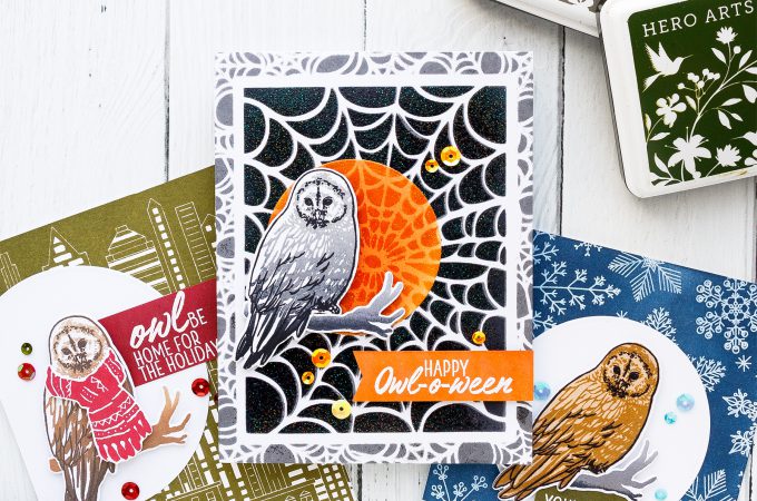 Hero Arts | Color Layering With Yana Series – Color Layering Owl Halloween & Christmas Cards. Video tutorial #yscardmaking #colorlayering #stamping #heroarts #halloweencard #owlcard