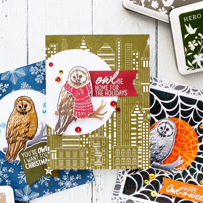 Hero Arts | Color Layering With Yana Series – Color Layering Owl Halloween & Christmas Cards. Video tutorial #yscardmaking #colorlayering #stamping #heroarts #halloweencard #owlcard
