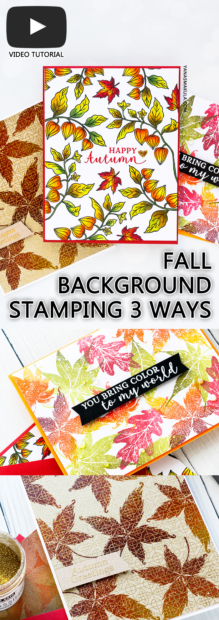 Autumn & Fall Background Stamping Ideas & Techniques with Yana Smakula. Hero Arts | Fall Foliage Cards. September 2018 My Monthly Hero Kit. Video tutorial. #yscardmaking #heroarts #mymonthlyhero #cardmaking #fallcard #fallcardmaking #autumncard #heroartskit #cardkit #handmadecard