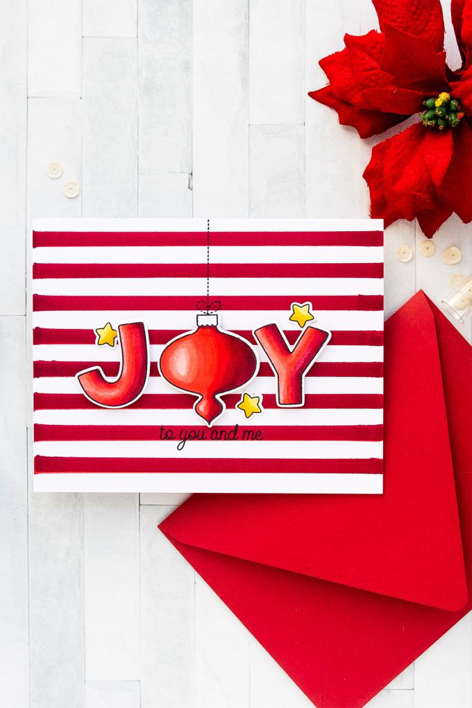 Minimal Supplies Christmas Ornament Cards with Mama Elephant using Joy Ornament stamps featuring Copic Coloring. Video tutorial #yscardmaking #mamaelephant #christmascard #copiccoloring