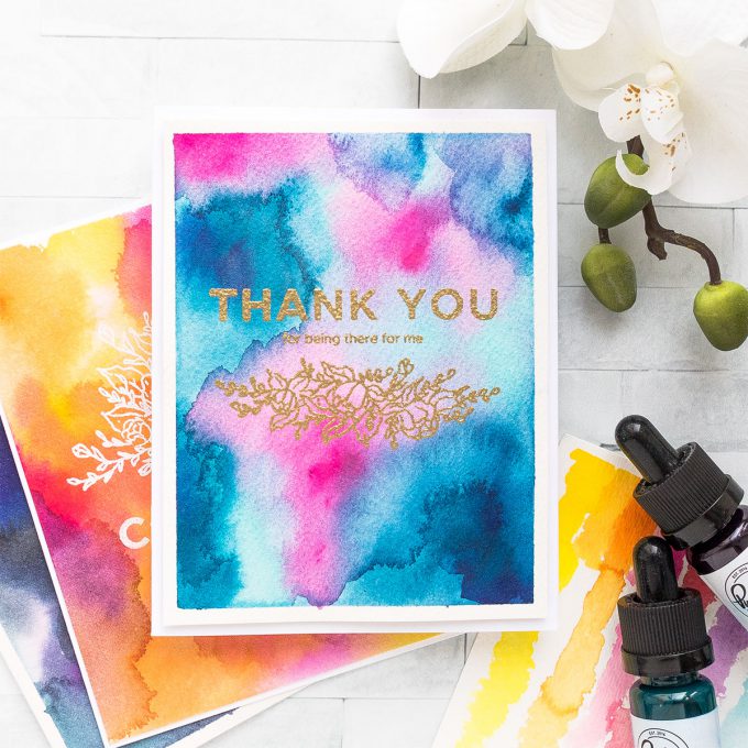 How to create Watercolor Backgrounds using Liquid Watercolors from Pinkfresh Studio. Handmade cards by Yana Smakula #yscardmaking #pinkfreshstudio #watercolorbackground #carmaking #liquidwatercolor