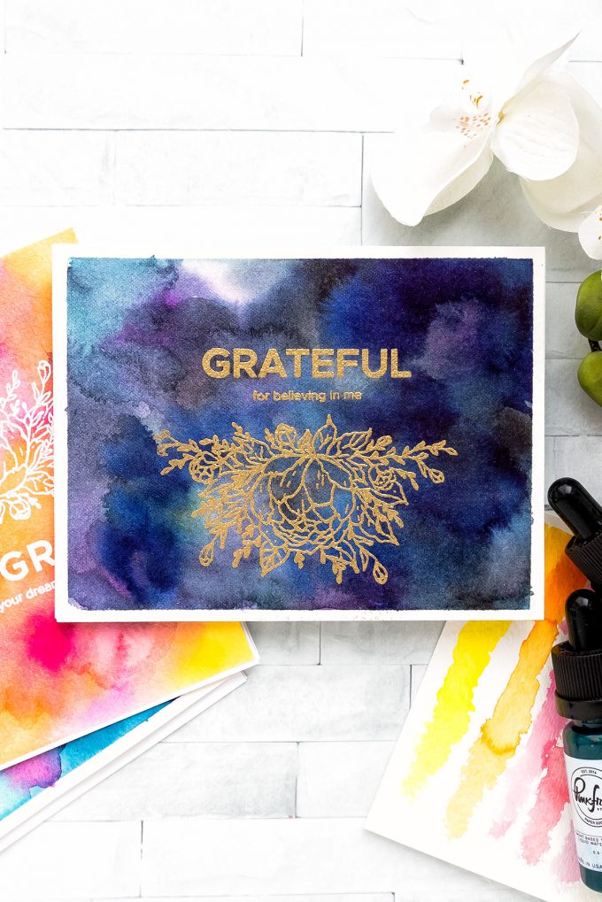 How to create Watercolor Backgrounds using Liquid Watercolors from Pinkfresh Studio. Handmade cards by Yana Smakula #yscardmaking #pinkfreshstudio #watercolorbackground #carmaking #liquidwatercolor