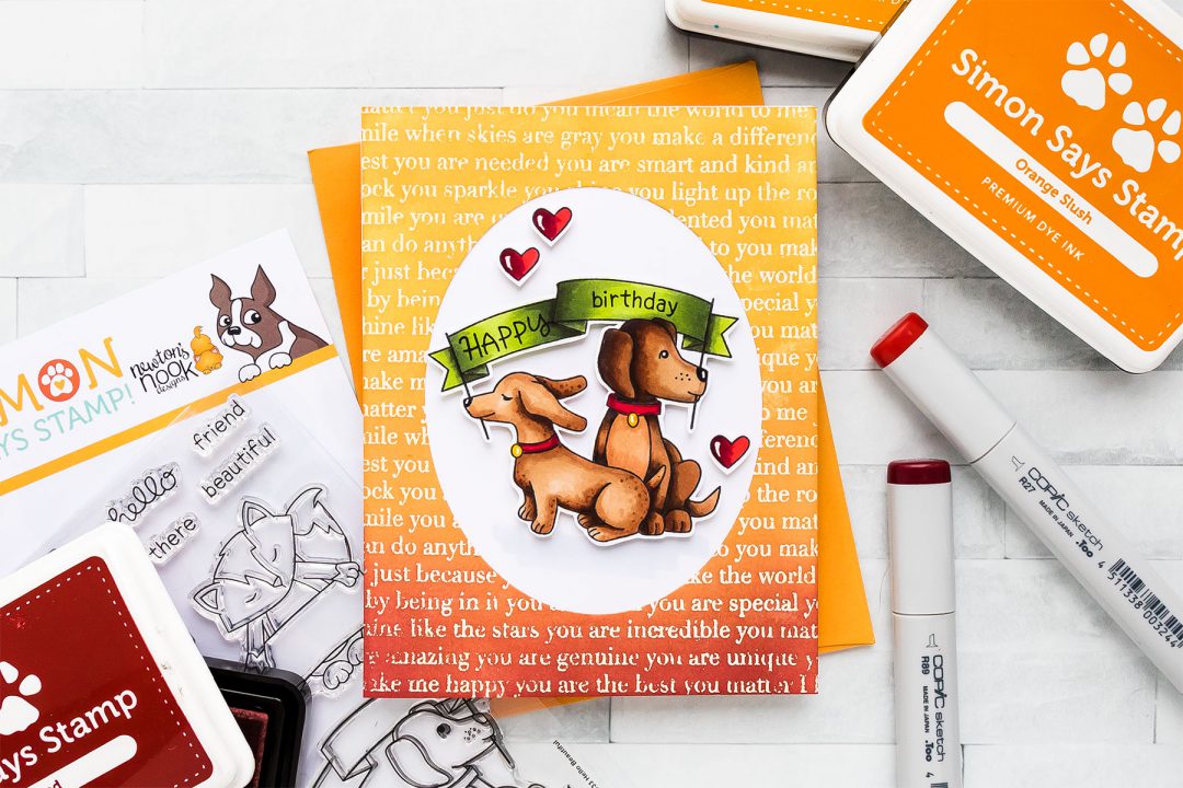 STAMPtember | Newton's Nook - Happy Birthday Puppy Card by Yana Smakula for Simon Says Stamp using Newton's Nook Clear Stamps HELLO BEAUTIFUL sss101933 STAMPtember Exclusive #yscardmaking #stamping #stamptember #simonsaysstamp