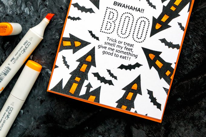 STAMPtember | Trick or Treat Smell My Feet. One Layer Halloween Card with Simon Says Stamp BWAHAHA sss101879 stamp set #yscadmaking #halloweencard #halloweenstationery #halloweencardmaking #halloweenDIY #halloween 