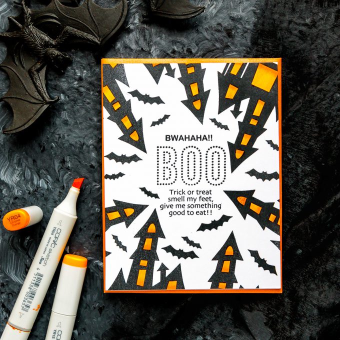 STAMPtember | Trick or Treat Smell My Feet. One Layer Halloween Card with Simon Says Stamp BWAHAHA sss101879 stamp set #yscadmaking #halloweencard #halloweenstationery #halloweencardmaking #halloweenDIY #halloween 