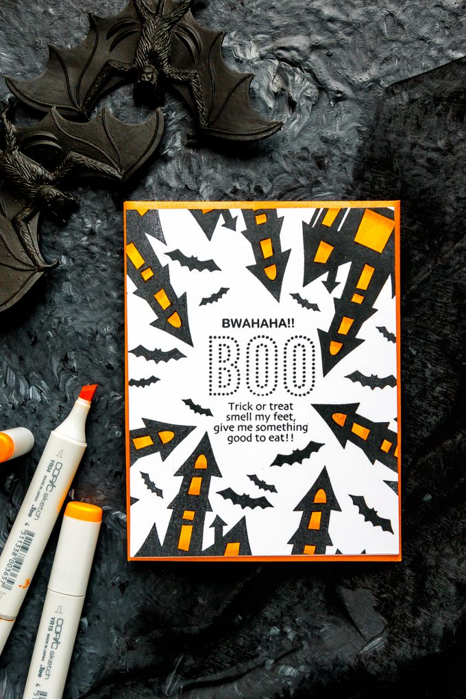 STAMPtember | Trick or Treat Smell My Feet. One Layer Halloween Card with Simon Says Stamp BWAHAHA sss101879 stamp set #yscadmaking #halloweencard #halloweenstationery #halloweencardmaking #halloweenDIY #halloween 