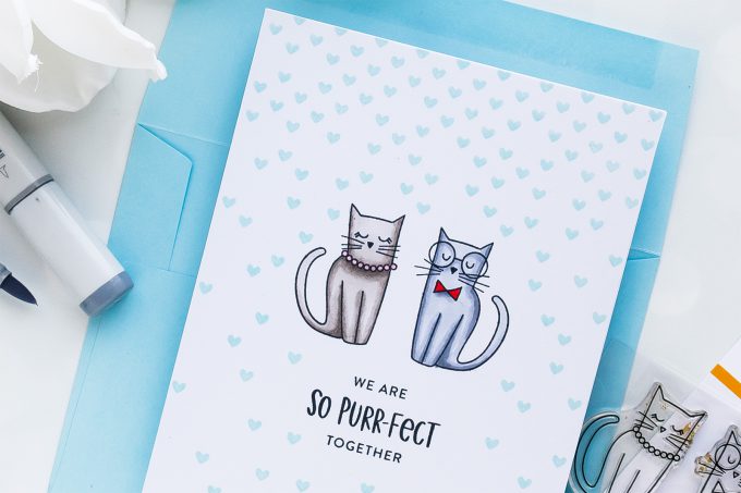 STAMPtember 2018 | We Are So Purr-Fect Together Card by Yana Smakula using Right Meow stamp set by Simon Says Stamp #yscardmaking #onelayercard #catcard #catlove #catitude