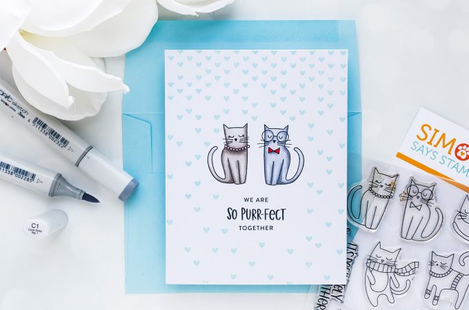 STAMPtember 2018 | We Are So Purr-Fect Together Card by Yana Smakula using Right Meow stamp set by Simon Says Stamp #yscardmaking #onelayercard #catcard #catlove #catitude