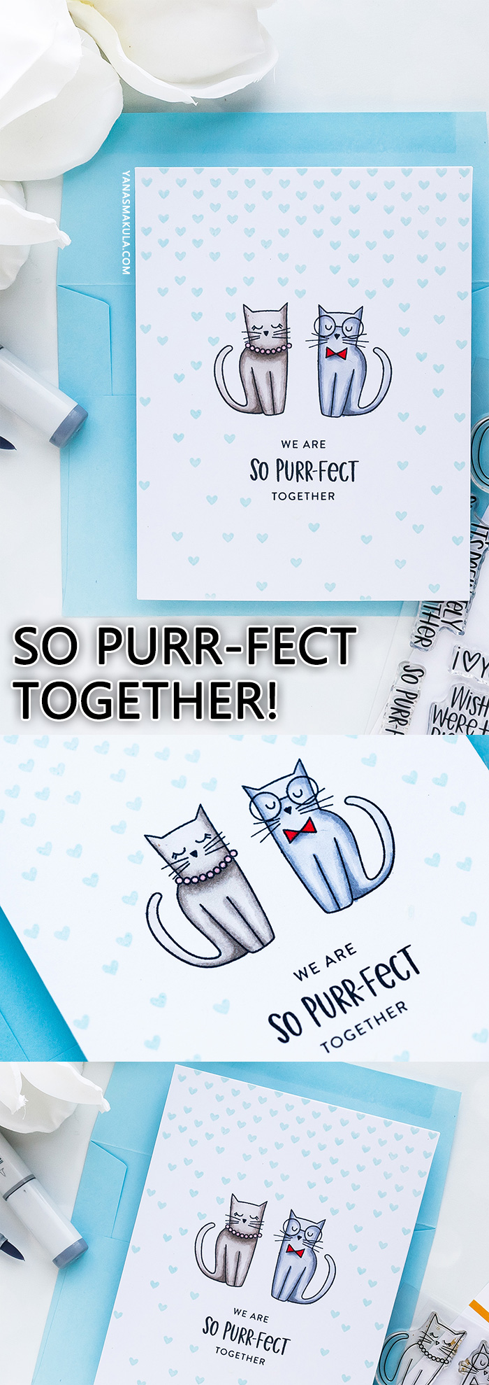 STAMPtember 2018 | We Are So Purr-Fect Together Card by Yana Smakula using Right Meow stamp set by Simon Says Stamp #yscardmaking #onelayercard #catcard #catlove #catitude
