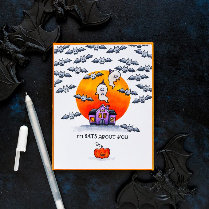 STAMPtember | Waffle Flower - One Layer Bats Over Your Halloween Card featuring Waffle Flower Sweet Tooth SSS101927 Stamptember Exclusive #stamptember #yscardmaking #halloweencard 