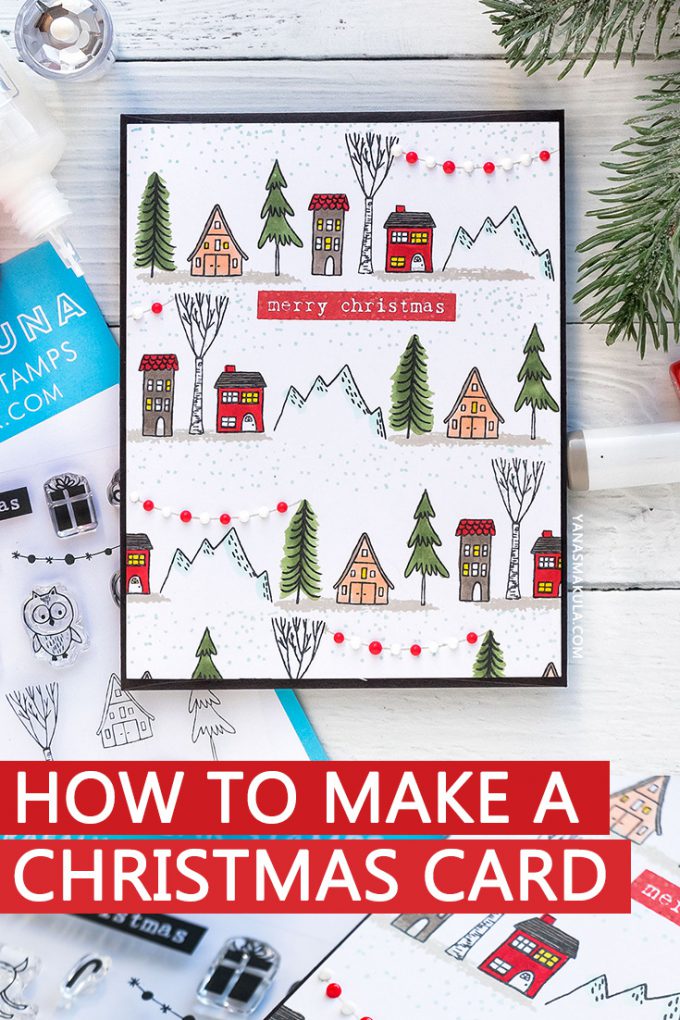 How to stamp a one layer Christmas Village card. Flora & Fauna | One Layer Holiday Village Card. Photo Tutorial featuring Woodland Snowglobe stamp set #cardmaking #christmascard