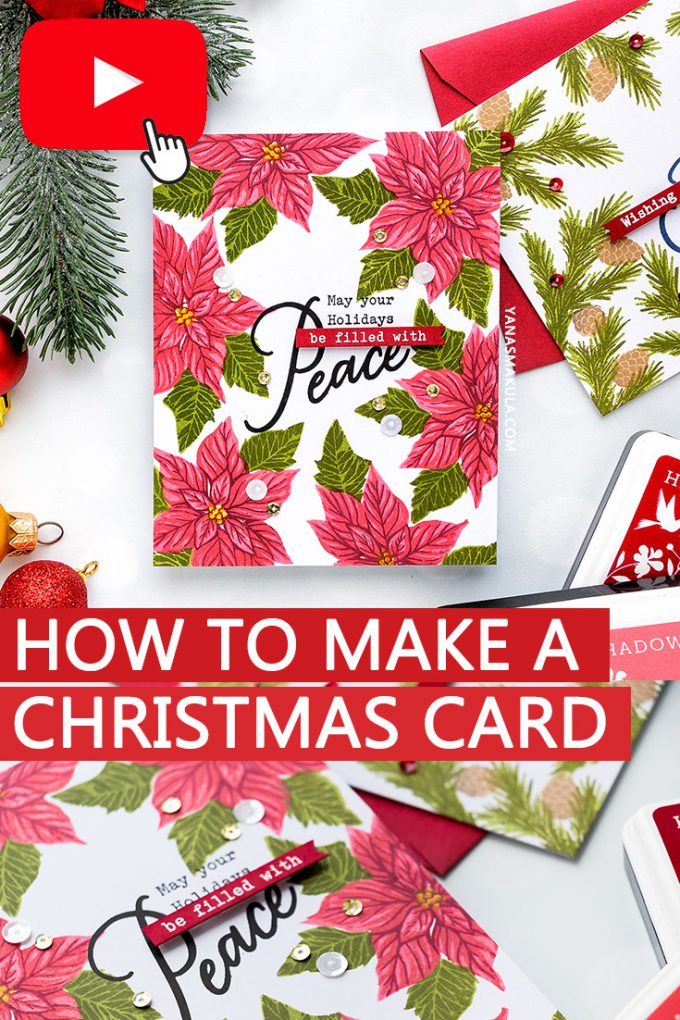 How to make a poinsettia Christmas Card using stamps and inks. Video Tutorial. Hero Arts | Framed Holiday Cards. Color Layering With Yana Series - Christmas Edition. Video #cardmaking #christmas