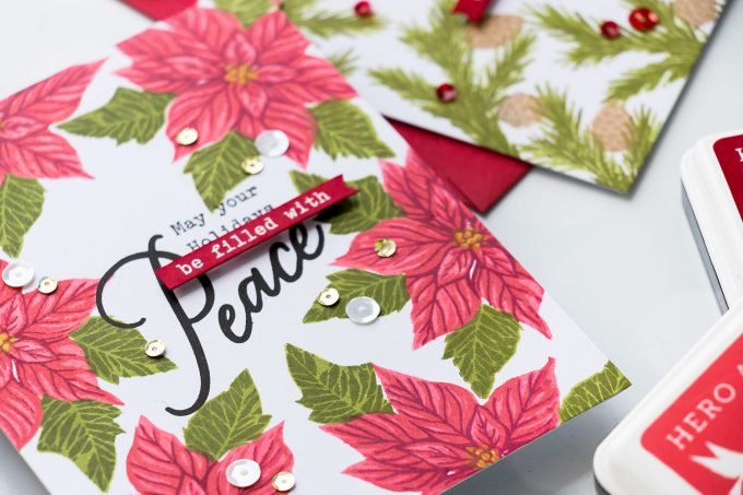 How to make a poinsettia Christmas Card using stamps and inks. Video Tutorial. Hero Arts | Framed Holiday Cards. Color Layering With Yana Series - Christmas Edition. Video #cardmaking #christmas