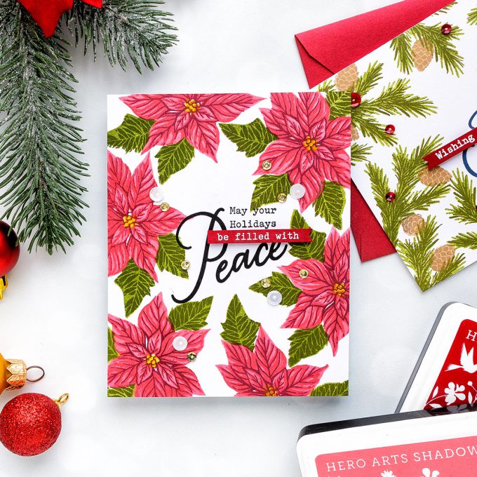 How to make a poinsettia Christmas Card using stamps and inks. Video Tutorial. Hero Arts | Framed Holiday Cards. Color Layering With Yana Series - Christmas Edition. Video #cardmaking #christmas