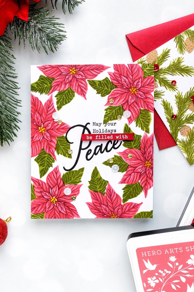 How to make a poinsettia Christmas Card using stamps and inks. Video Tutorial. Hero Arts | Framed Holiday Cards. Color Layering With Yana Series - Christmas Edition. Video #cardmaking #christmas