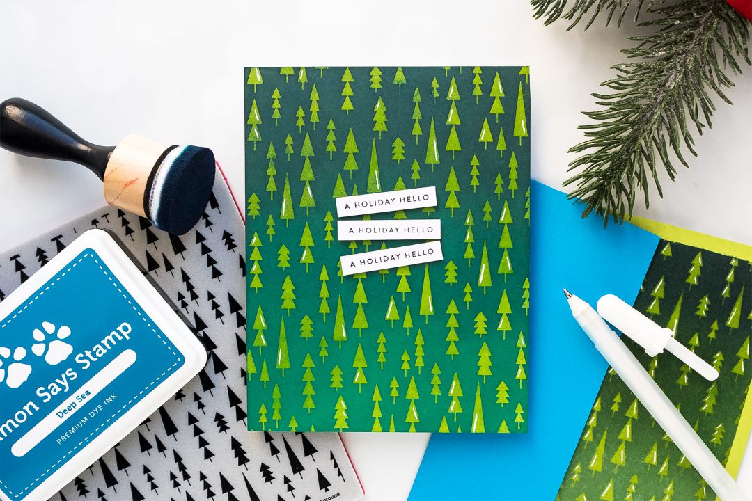 Simon Says Stamp | Modern Christmas Card with Mod Tress Background. Video tutorial #yscardmaking #simonsaysstamp #christmascard