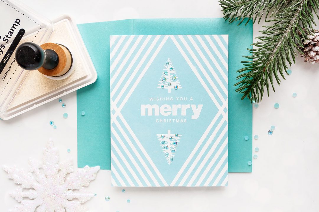 How to make a Clean & Simple Christmas card using stamps, stencils, ink and embossing powder. Simon Says Stamp | Mirrored Holiday Card Design. Simple Christmas Heat Embossing Idea.