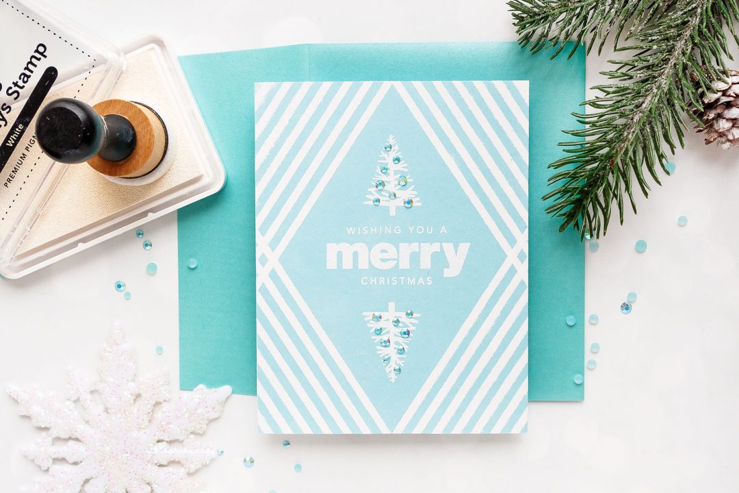 How to make a Clean & Simple Christmas card using stamps, stencils, ink and embossing powder. Simon Says Stamp | Mirrored Holiday Card Design. Simple Christmas Heat Embossing Idea.