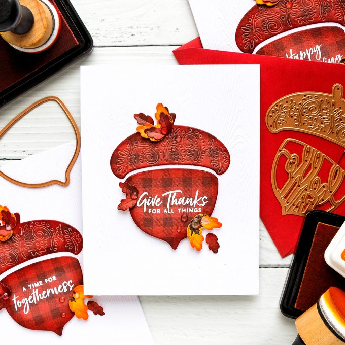 How to make Fall Acorn Cards. Video tutorial. Spellbinders | Fall Acorn Cards (Die Cutting + Hot Foil). Small Die of the Month. #cardmaking #spellbinders