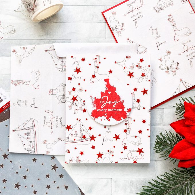 Alexandra Renke | Washi Tape & Glimmer Paste Easy Holiday Card. Video tutorial by Yana Smakula #cardmaking #washilove #christmascard