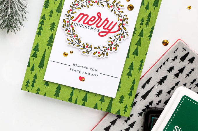 How to make a classic Christmas Wreath Card using stamps & inks. Merry Christmas card by Yana Smakula for Simon Says Stamp #christmascard #DIYChristmasCard 