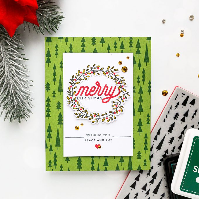 How to make a classic Christmas Wreath Card using stamps & inks. Merry Christmas card by Yana Smakula for Simon Says Stamp #christmascard #DIYChristmasCard 