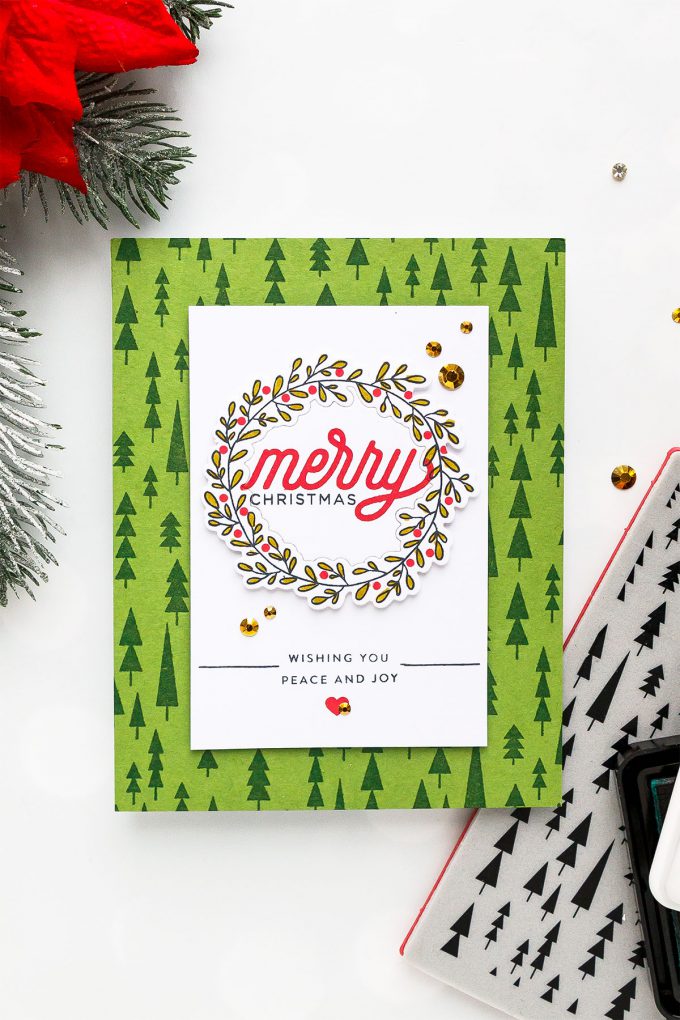 How to make a classic Christmas Wreath Card using stamps & inks. Merry Christmas card by Yana Smakula for Simon Says Stamp #christmascard #DIYChristmasCard 