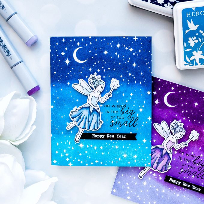 Hero Arts | Ombre Fairy Tale New Year Cards. December 2018 My Monthly Hero Kit. Video (Blog Hop + Giveaway). Handmade cards by Yana Smakula