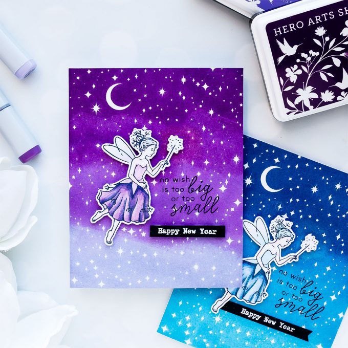 Hero Arts | Ombre Fairy Tale New Year Cards. December 2018 My Monthly Hero Kit. Video (Blog Hop + Giveaway). Handmade cards by Yana Smakula