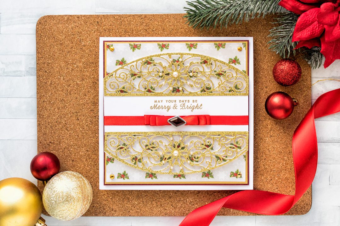 Traditional Christmas Card by Yana Smakula for Spellbinders featuring A Charming Christmas collection by Becca Feeken. As Seen in Die-cutting Essentials Issue 45.