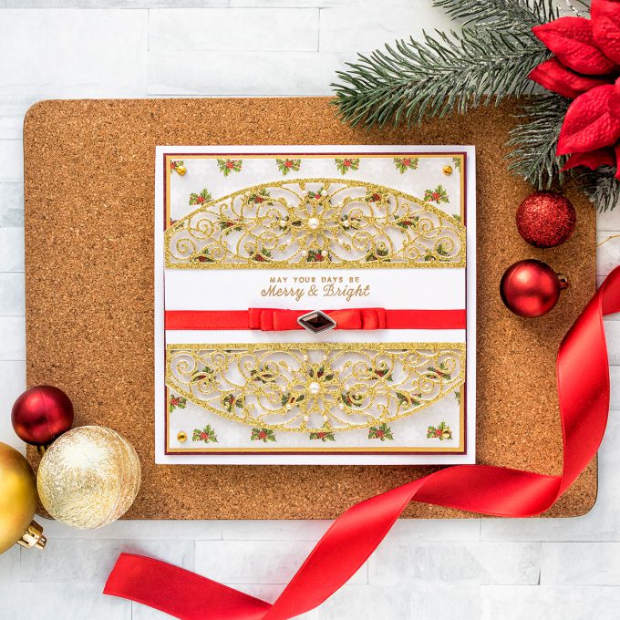 Traditional Christmas Card by Yana Smakula for Spellbinders featuring A Charming Christmas collection by Becca Feeken. As Seen in Die-cutting Essentials Issue 45.