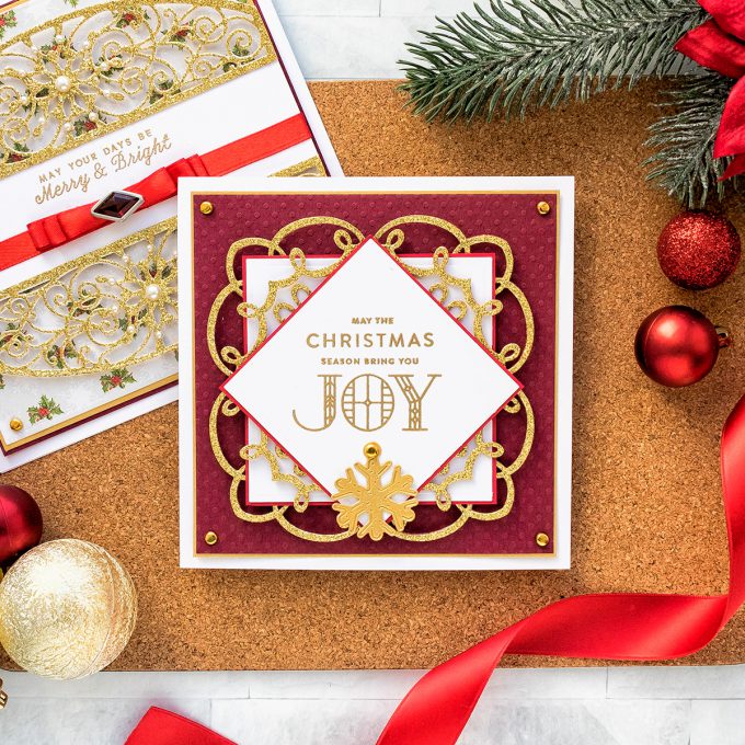 Traditional Style Christmas Joy Card by Yana Smakula for Spellbinders. As Seen in Die-cutting Essentials Magazine Issue 45
