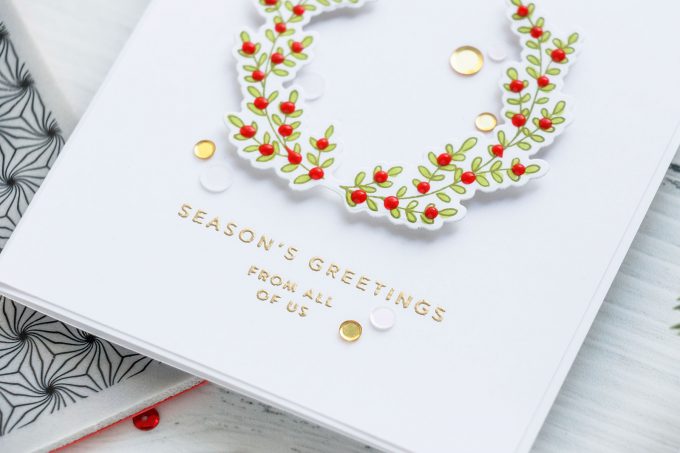Clean & Simple Wreath Card with Gold Stitching. Handmade card by Yana Smakula for Simon Says Stamp