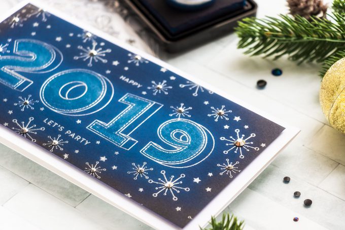 Handmade Happy New Year 2019 Card. Edit this design to fit 2020, 2021 or any other year ahead. Project by Yana Smakula for Simon Says Stamp