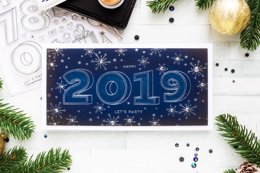 Handmade Happy New Year 2019 Card. Edit this design to fit 2020, 2021 or any other year ahead. Project by Yana Smakula for Simon Says Stamp