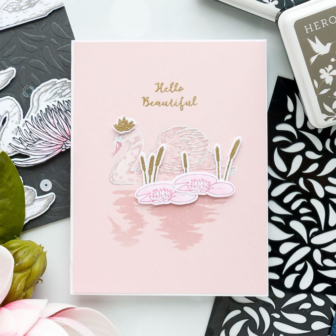 Swan Greeting Cards featuring "Color Layering Swan" stamp set from Hero Arts. Video tutorial by Yana Smakula