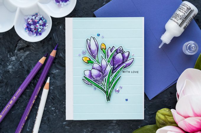 Pretty Pink Posh | Spring Crocuses Card by Yana Smakula featuring Polychromos Pencil Coloring
