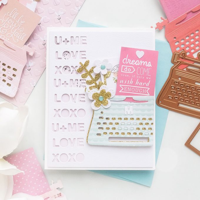 Spellbinders | January 2019 Card Kit - Typewriter Die Cards. Utilizing Scraps. Video tutorial by Yana Smakula. Dreams Come True Handmade Card