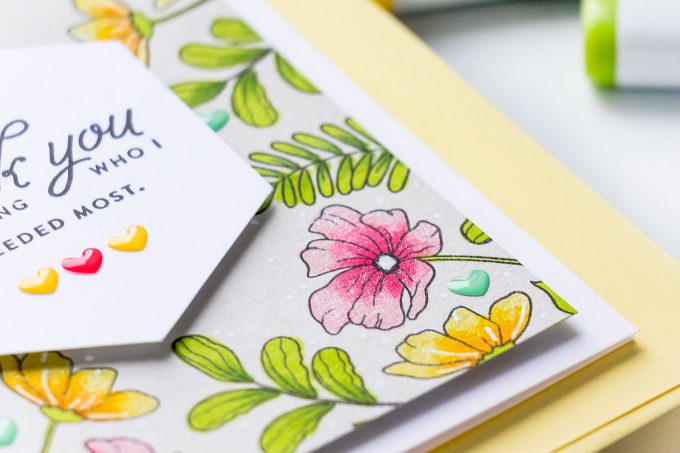 Simon Says Stamp | Spring Inspired Thank You Card featuring Copic Marker Coloring on colored cardstock. Video tutorial by Yana Smakula