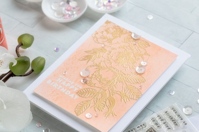 Simon Says Stamp | No-Coloring Floral Birthday Card with Mica Mist by Tonic Studios. Short Video tutorial by Yana Smakula