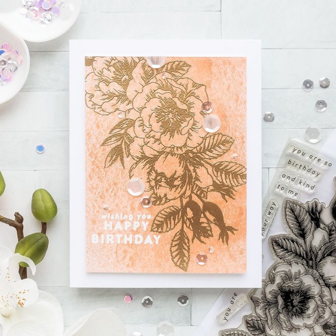 Simon Says Stamp | No-Coloring Floral Birthday Card with Mica Mist by Tonic Studios. Short Video tutorial by Yana Smakula