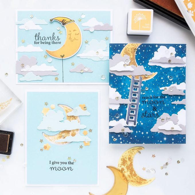 Hero Arts | Color Layering Moon Greeting Cards 3 Ways. Video tutorial by Yana Smakula. Handmade Moon Cards