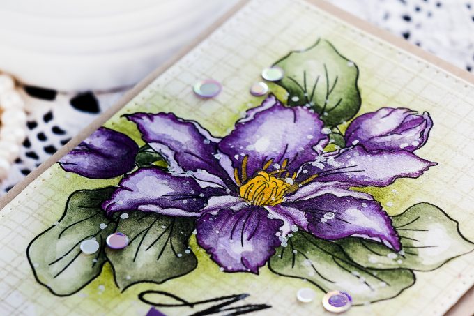 Simon Says Stamp | Watercolor Clematis Card for Mom. Video tutorial by Yana Smakula. How to watercolor clematis.