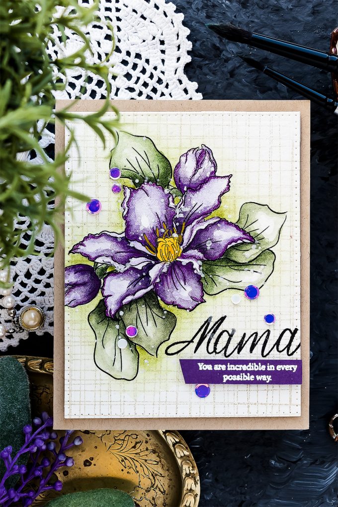 Simon Says Stamp | Watercolor Clematis Card for Mom. Video tutorial by Yana Smakula. How to watercolor clematis.