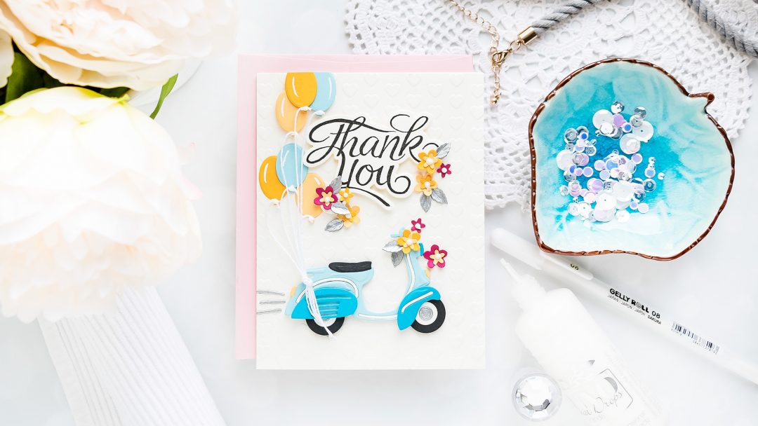 Spellbinders | May 2019 Small Die of the Month - Thank You Vespa Card. Video tutorial by Yana Smakula